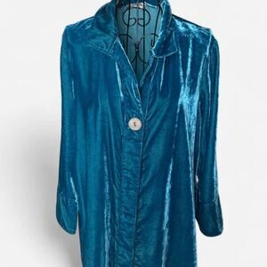 Habitat Clothes to Live In Teal Blue Velvet Lagenlook Jacket Size S Artsy Boho